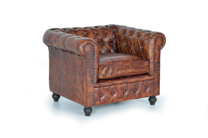 GINER Y COLOMER Sillón Chester Fauteuil en Cuir Brun et Métal - 70x96x82 cm - Fauteuil en Cuir Naturel